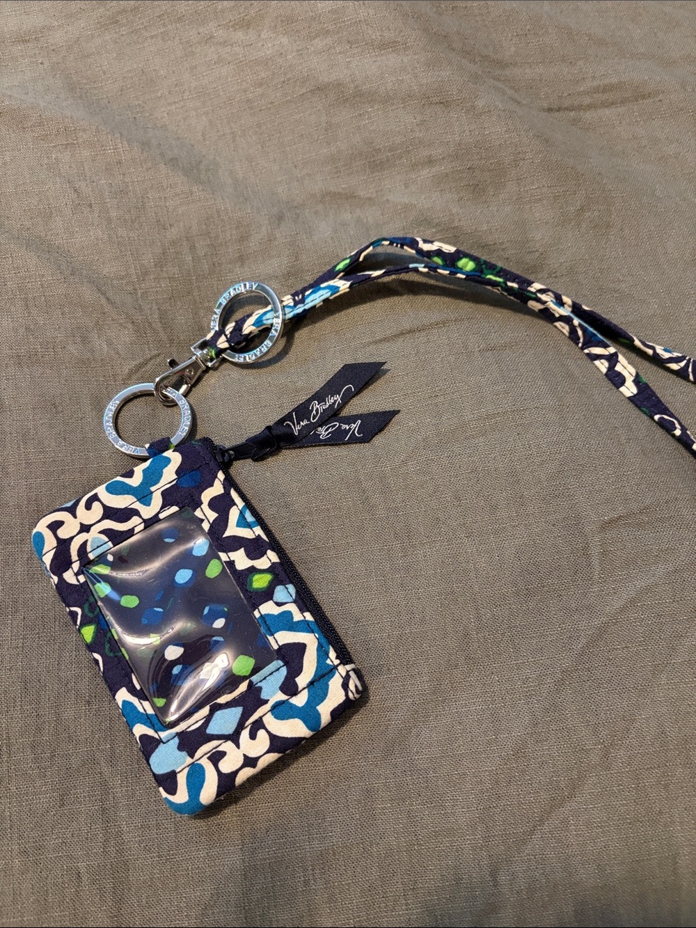 Vera Bradley Navy Floral ID Lanyard Card Holder